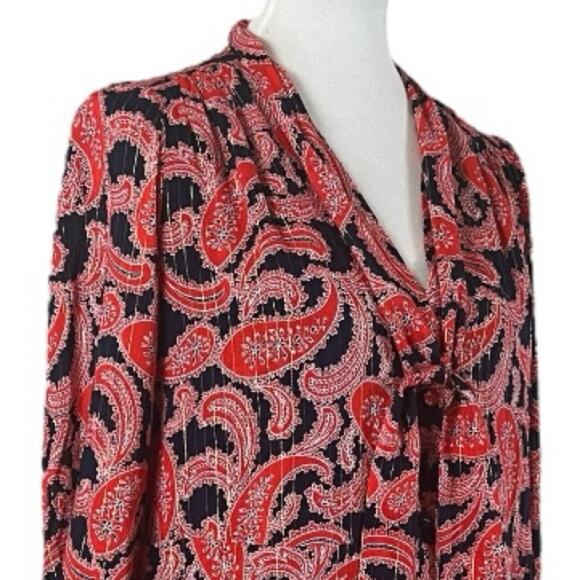 Boden New Dress Shift Tie Neck Long Sleeves Red Blue Paisley Women’s Size 10 - Picture 8 of 15